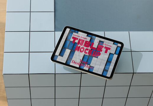 Mockup of Tablet Resting on Tiled Surface