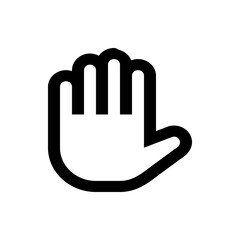 Illustration of a stylized hand with four fingers and a thumb presented in a simple black outline