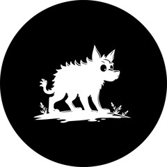 Stylized depiction of a spiky-furred canine silhouette set against a black backdrop