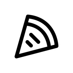 A stylized black and white icon of a slice of pie or pizza with two fillings represented by lines is shown