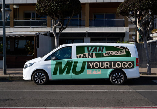 Blank vehicle design for urban advertising in Barcelona. PSD mockup template ready for your design.