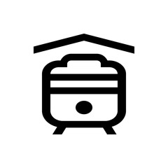 Illustration of a train cabin with a roof in black and white simple design style and bold line art