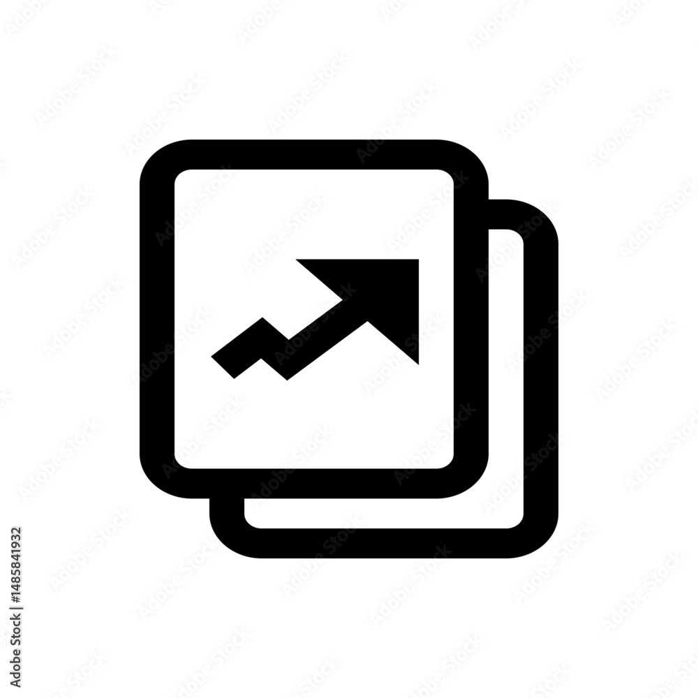 Poster black and white icon showing two overlapping documents with an arrow moving upwards and to the right