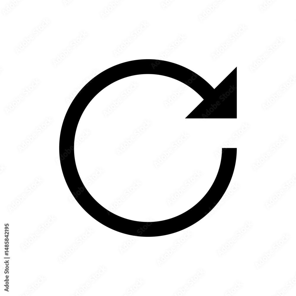 Poster a simple black circular arrow icon indicating rotation or refresh on a plain white background image 