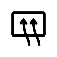 Illustration of a rectangular frame with rounded corners and two upward pointing arrows inside the frame
