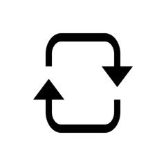 Black rounded square with arrows pointing in opposite directions indicating a cycle or refresh icon