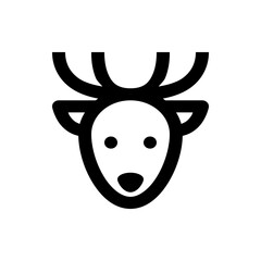 Illustration of a stylized deer head with large antlers and a simple face on a white background isolated