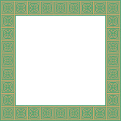 Vector square European gold with green ornament. Rectangular pattern, circle, ring of the Middle Ages. Revival border. Decorations of palaces and churches.
