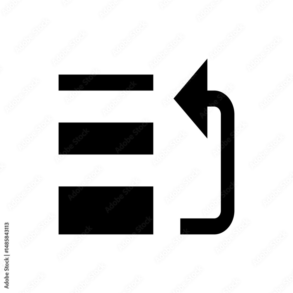 Poster horizontal bars with an arrow turning back towards them indicating a return or undo action icon look