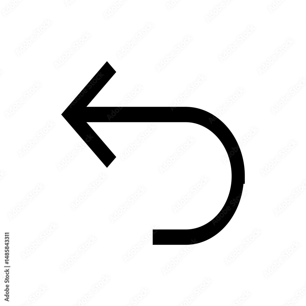 Poster black arrow curving back and pointing left on a white background in a simple and minimalist design s