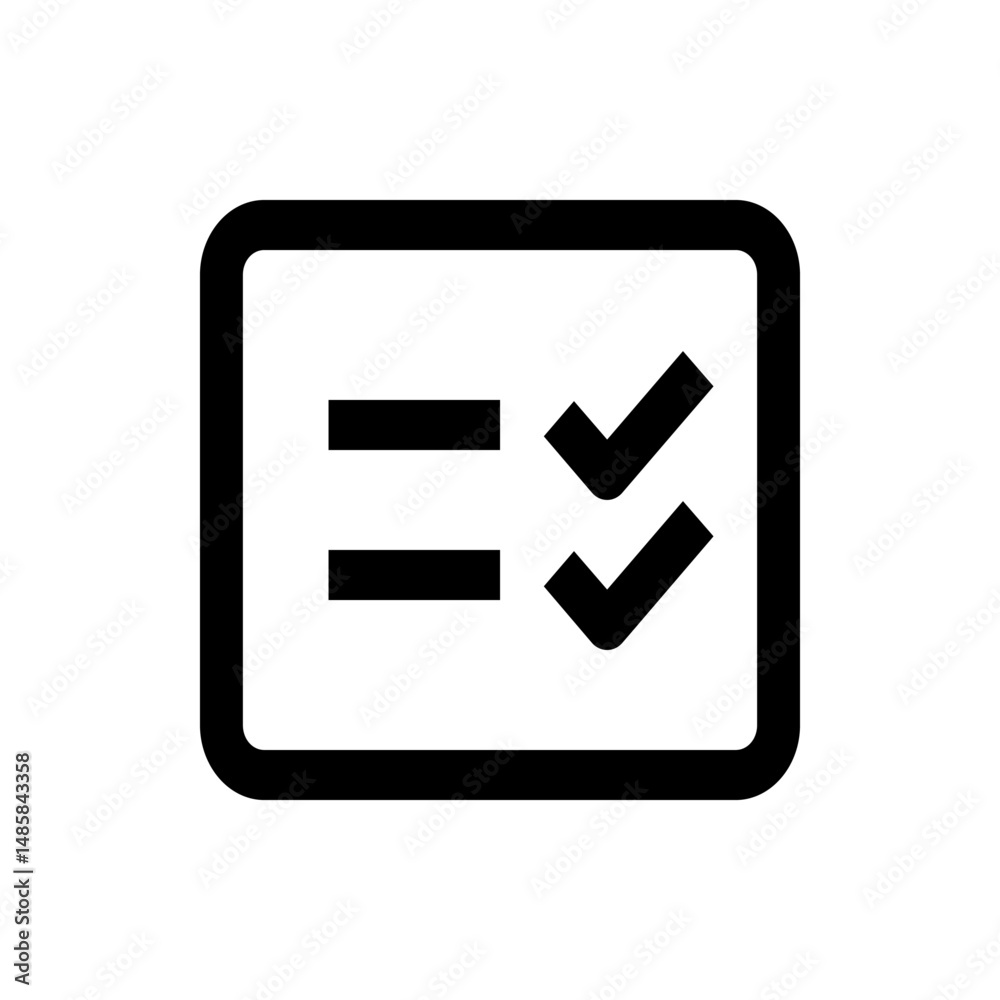 Poster square checklist icon showing two lines and two check marks indicating completed tasks in black and 