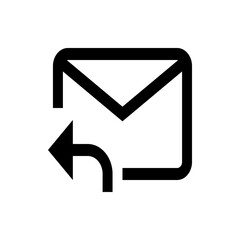 Illustration of a black outline of an email envelope with a reply arrow on a white background icon design