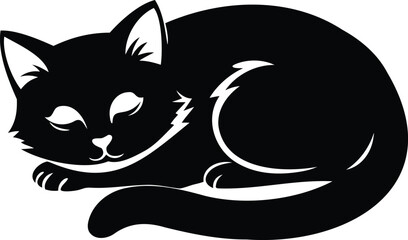 Elegant Black Cat Curled Up Sleeping Peacefully cat sleeping silhouette