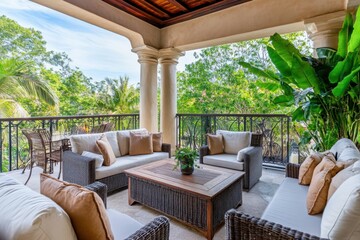 Fototapeta premium Luxury Outdoor Patio with Wicker Furniture