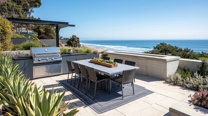 Fototapeta premium oceanfront outdoor dining and grill area
