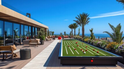 Fototapeta premium luxury rooftop deck with bocce ball court and ocean view