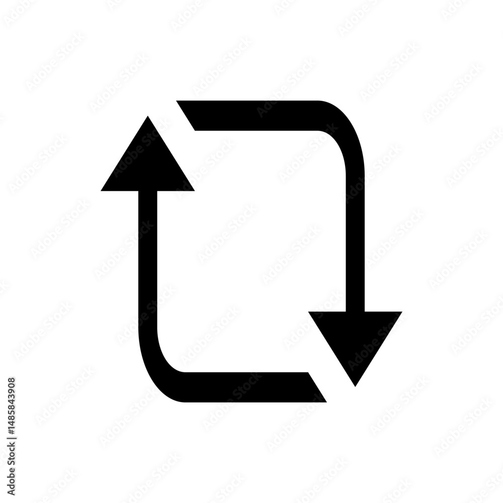 Aufkleber black rectangular arrow loop with one arrow pointing up and the other pointing down on a white backg