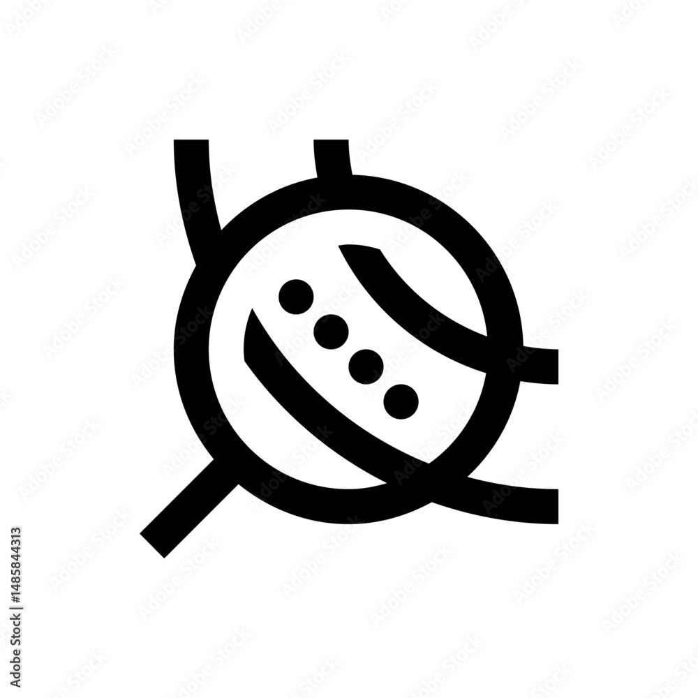 Poster circular design with intersecting lines and four dots arranged in a curved line pattern inside circl