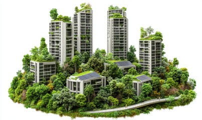 Fototapeta premium Eco-friendly city, green buildings, sustainable living, urban landscape, future city, environmental concept