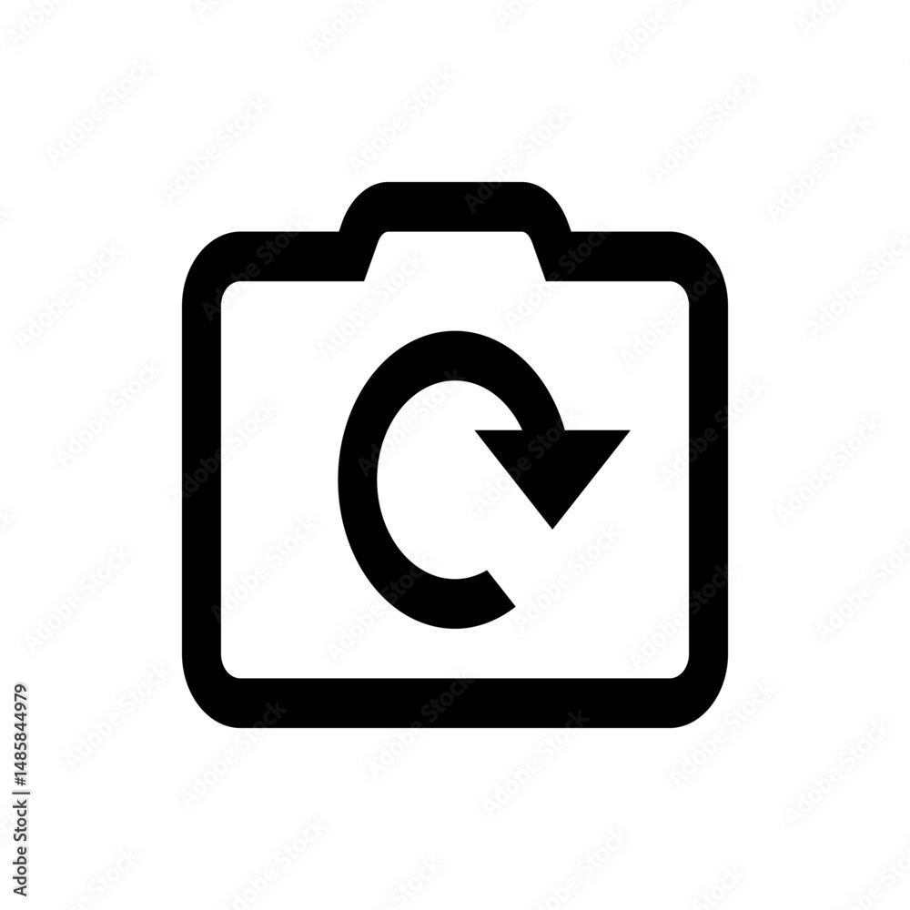 Poster illustration of a camera icon with a circular arrow indicating a refresh or reload functionality pre
