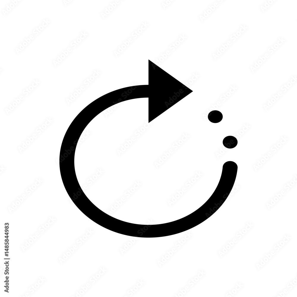 Poster circular arrow pointing right with three dots indicating loading or refresh on a white background vi