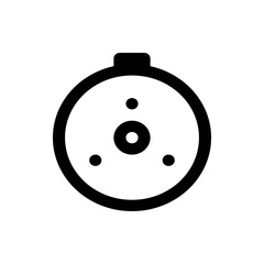 Black and white drawing of a circular object with three dots and a circle inside on a white background