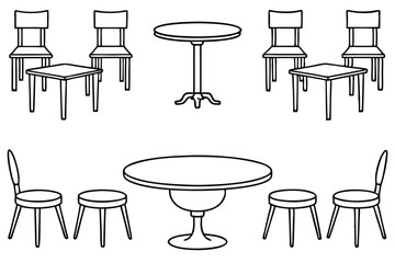 Dining Table Rustic Wooden Line art