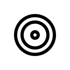 A graphic representation of concentric circles in black and white creating a target like visual pattern design