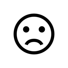 A simple black and white drawing of a sad face emoticon with a round head and downturned mouth shape