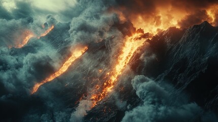 Aerial view of fiery blaze