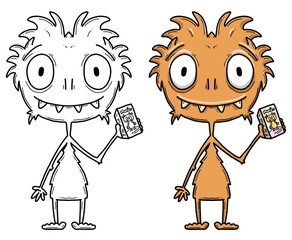 Monster mit Box, Illustration, Ausmalbild, Ausmalen