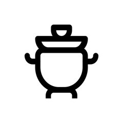 Illustration of a black cauldron with a lid and handles on a white background in a simple line style