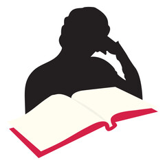 Woman reading at table silhouette