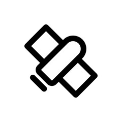 Illustration of a stylized satellite with two square panels and a connecting element in black outline design