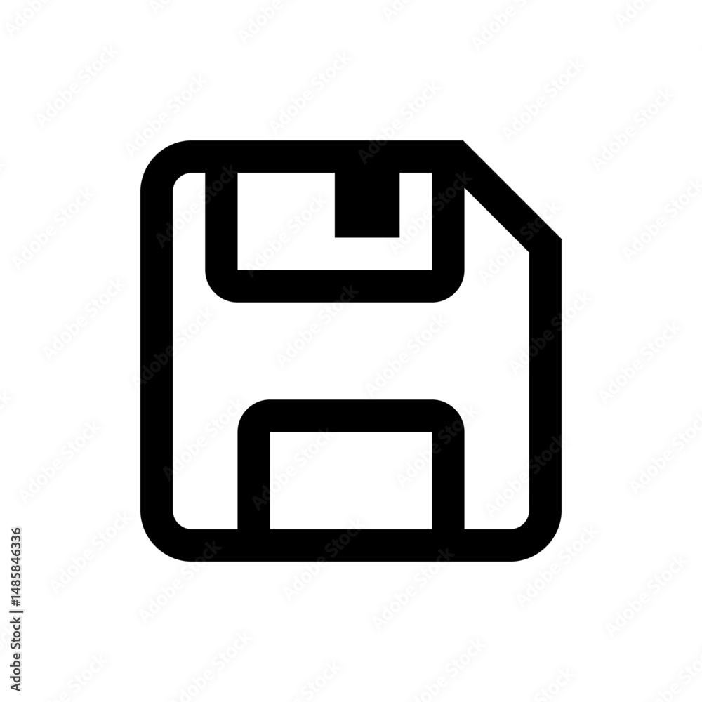 Fototapete Black outlined floppy disk icon with a folded corner representing data storage and file saving format