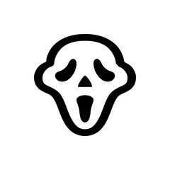 Stylized scream mask with black outline and facial features including oval eyes and mouth design icon
