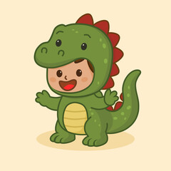 kartun orang dengan memakai kostum dinosaurus yang lucu