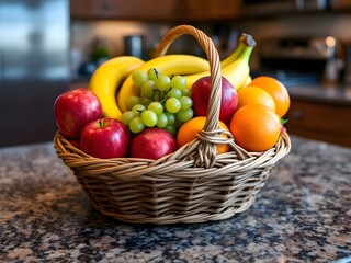 Vibrant fruit basket standing on a kitchen table