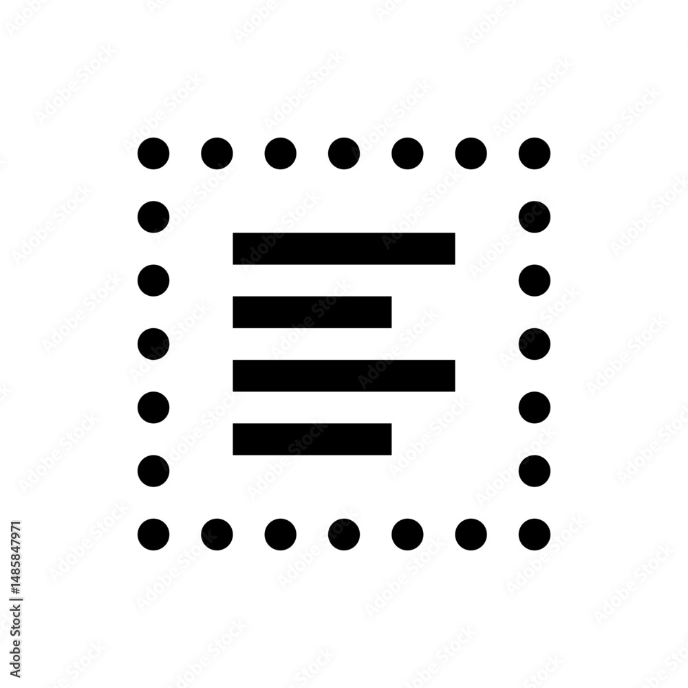 Poster illustration of a document icon with horizontal lines surrounded by a dotted square border design el