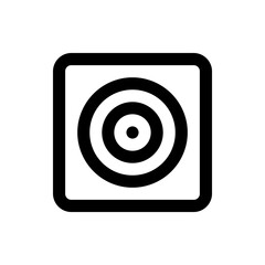 Black and white target icon inside a rounded square frame with concentric circles and a central dot design
