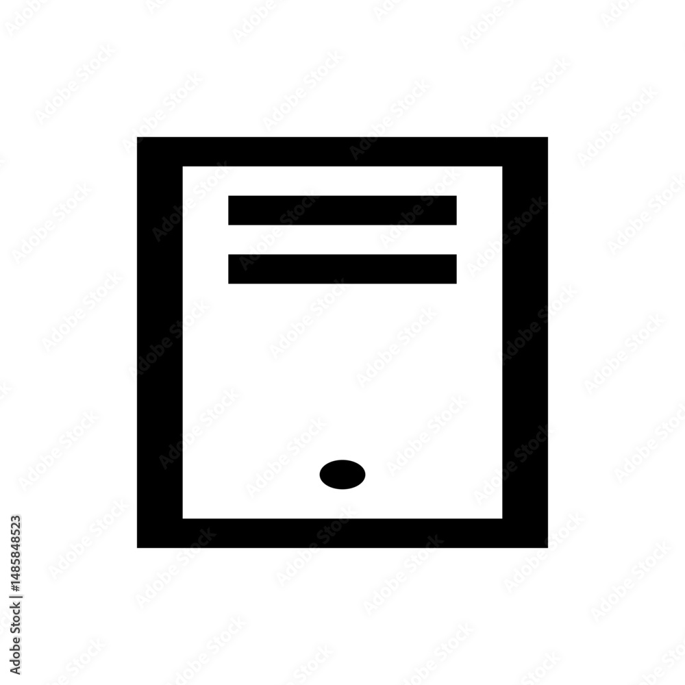 Poster black outlined rectangle shape with two horizontal lines and a circle inside on a white background v