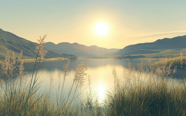 Serene Sunrise Over a Mountain Lake