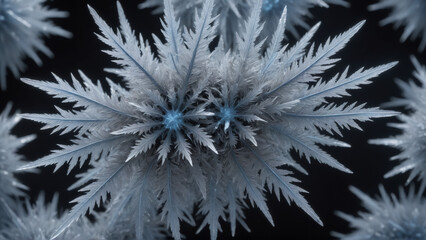 Macro view of intricate ice crystal formations