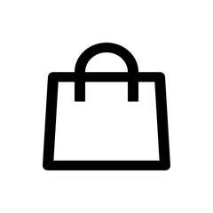 Illustration of a simple black and white shopping bag with a rounded handle and rectangular body design element