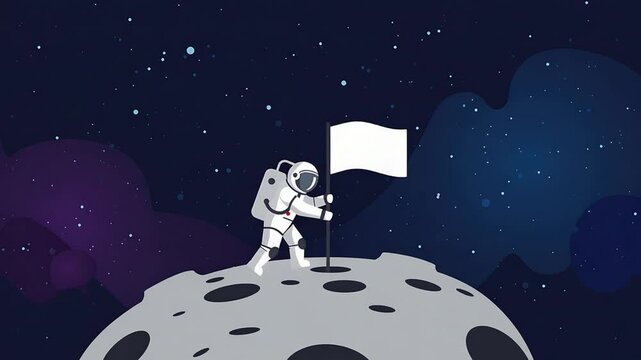 Astronaut planting flag on moon surface exploring outer space