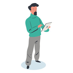 Guy with tablet character isometric