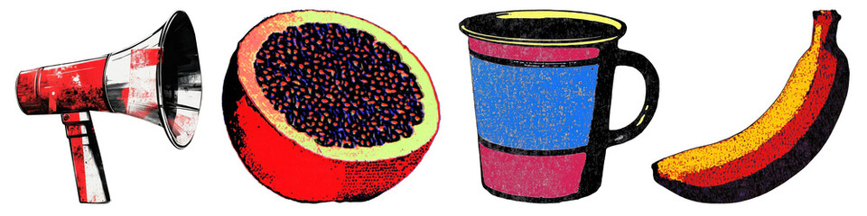 PNG Colorful pop art objects, element set on transparent background