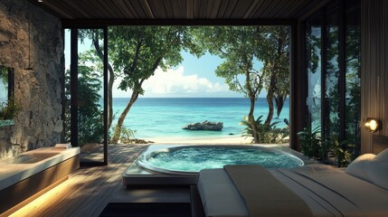 luxurious beachfront suite with private hot tub