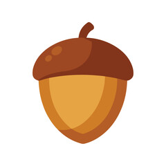 Brown acorn vector illustration. Realistic oak tree nut with cap isolated on white background. Autumn nature element.

