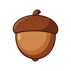 Brown acorn vector illustration. Realistic oak tree nut with cap isolated on white background. Autumn nature element.   © azad